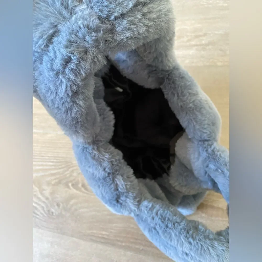 Y2K Grey Faux Fur Mini Tote Bag
